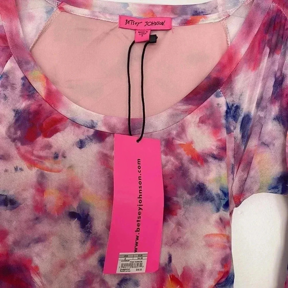 NWT BETSEY JOHNSON Sunset Floral Tie-Dye Mesh Dress Sz Small - Picture 6 of 11